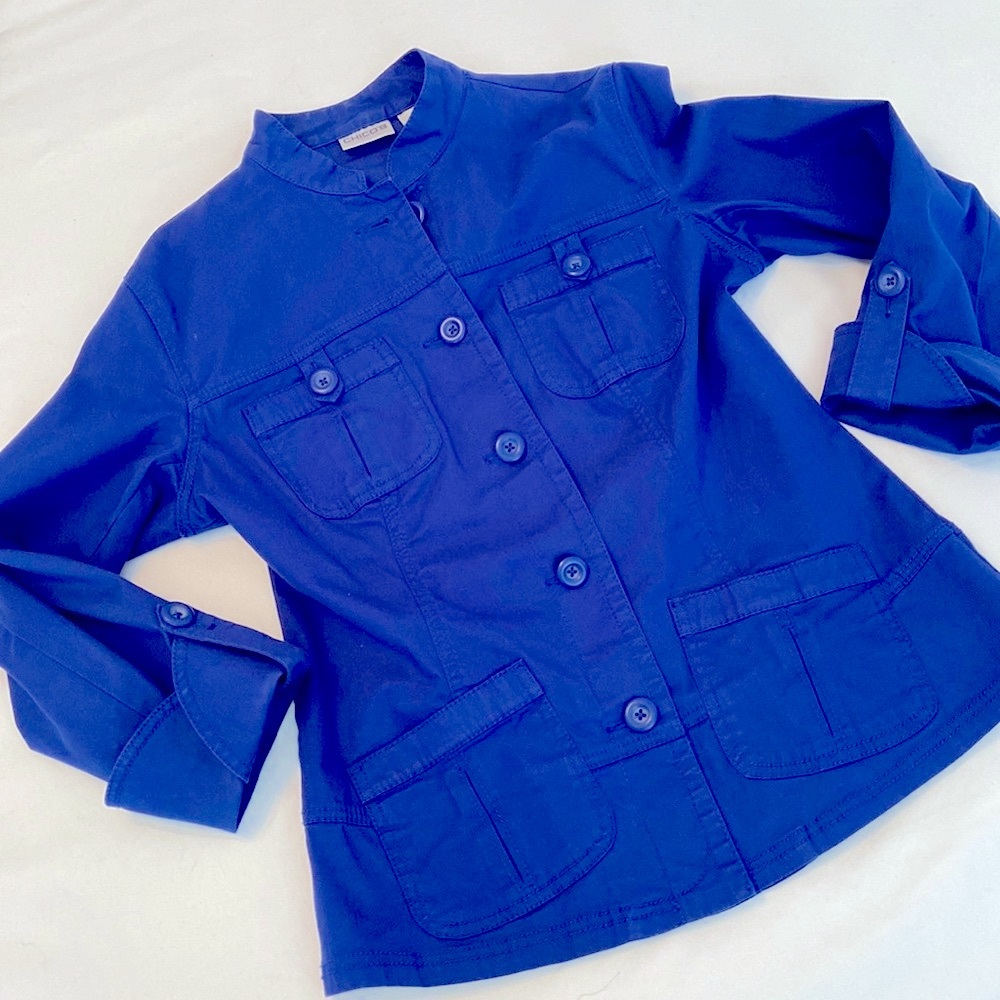 Chico’s stretchy cotton jacket scalloped cuffs